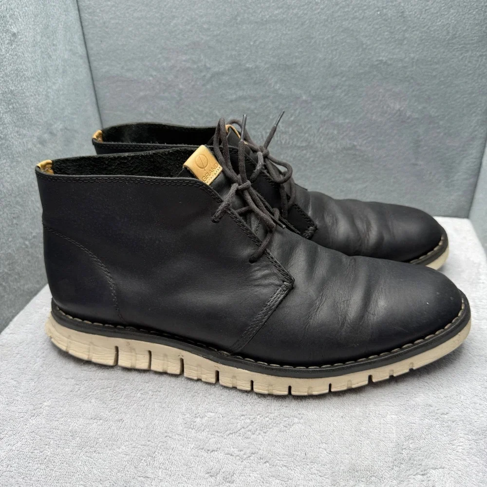 Cole Haan Zerogrand Chukka Boots Mens 10 Black Leather Desert Shoes C23250